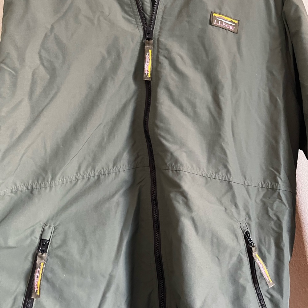 LL BEAN Mens XL TALL Green Windbreaker Jacket Full Zip Fleece Lined - Picture 5 of 5